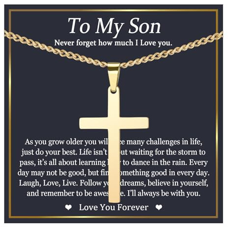 EPIRORA Gold Cross Necklace - Gift Idea for Teenage Boy on Birthday or Graduation