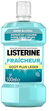 Listerine – Bain de Bouche Fraîcheur Goût Plus Léger 0% Alcool (bouteille de 500 ml) – Soin bucco-dentaire quotidien – Bain de bouche sans alcool pour une haleine fraîche durable