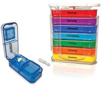IEA Medical Set Medikamentenbox und Tablettenzerteiler | Tablettenbox | Tablettenteiler | Medikamentenbox | Bündel Medikamentenbox und Tablettenteiler
