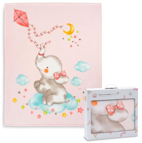 Interbaby - Manta para Cuna Bebé | Extrasuave de Sedalina Elefante Cometa, Cómoda, Cálida | Manta Bebé 110x140cm, Unisex, Para Cunas.