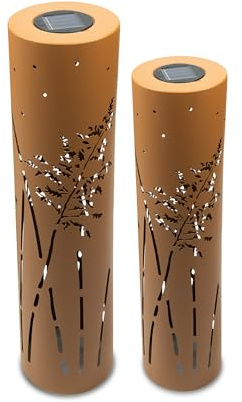 UNUS Lot de 2 lampes solaires pour le jardin de 60 cm et 80 cm, avec herbe de la pampa, lampes de jardin pour l'extérieur, marron rouille, lanterne solaire pour l'extérieur comme éclairage de jardin