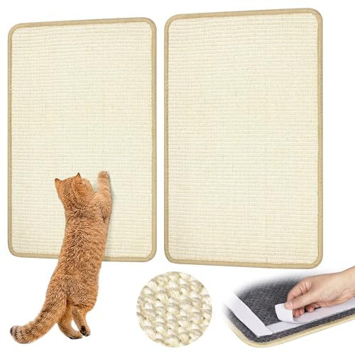 Graciadeco Alfombrilla rascadora de sisal para gatos, 2 paquetes de tela de sisal grande para gatos de interior con cinta adhesiva de velcro, rascadores de pared para gatos de interior, 23.6 x 15.7