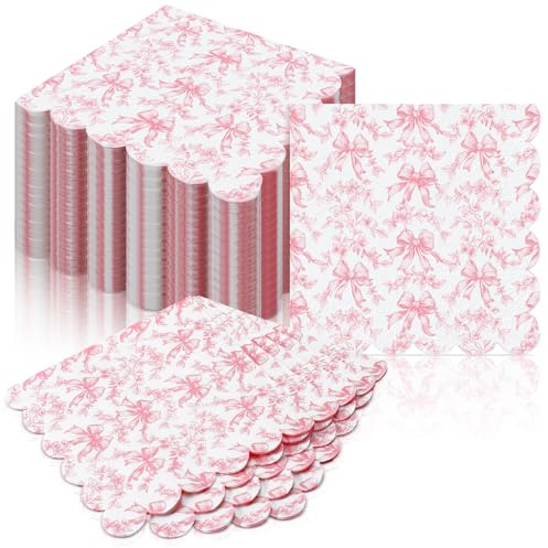 Funnymoom 150 Pcs Pink Bow Napkins Coquette Party Supplies Pink Floral Disposable Paper Napkins Bow Cocktail Beverage Serviettes Disposable for Baby Bridal Shower Party Birthday Decoration Favors
