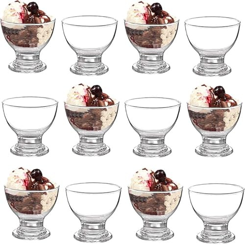 Reldor Glass Dessert Bowls Set of 12 – Short Stemmed Sundae & Ice Cream Bowls, Prawn Cocktail Glasses, Trifle Bowls - Ideal for Fruit Salads, Pudding Dishes – Footed Prawn Cocktail Dishes