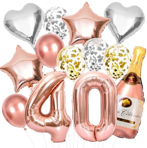 Dekoration zum 40. Geburtstag Frau, Ballon Set Roségold Nummer 40, Foil Luftballons Champagner Flasche XXL, Konfetti-Luftballons, für Dekoration Geburtstagsfeier 40 Jahre Frau