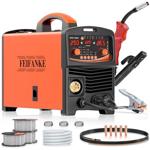 FEIFANKE MIG Welders 240V 250A 6 in 1 Without Gas MIG/Gas MIG/MMA/Lift TIG/Spot Welding/Single Pulse MIG Welding Machine IGBT Inverter Gasless MIG Welders with Fast Wire Feed Gas Test