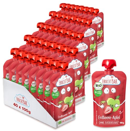FruchtBar-Bio Quetschie, Vorratspack, Fruchtpüree für Babys ab 6 Monaten & Kinder (40 Stück, Bio Quetschie Erdbeere-Apfel)