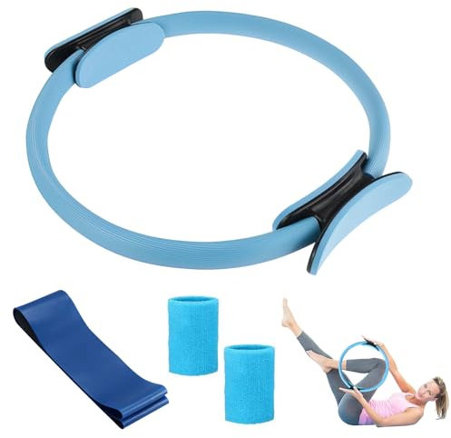 nnOuOnn Circle Pilates Ring Set, Magic Durable Resistance Yoga Fitness Equipmentfor Women, Core Balance Training Kit, Non-Slip Home Gear with Adjustable Pilates Essential kitr Gym Rings (Blue)