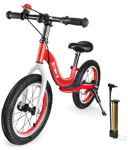I BUY IT 14/16 Zoll Laufrad ab 3 4 5 6 7 Jahre Jungen Mädchen, Verstellbares Kinder Laufräder mit Bremse & Ständer, Kinderlaufrad ohne Pedale mit Luftreifen & Fußstütze | Verstellbares Kinder Laufräder fur Jungen Mädchen, Kinderlaufrad ohne Pedale mit Luftreifen & Fußstütze