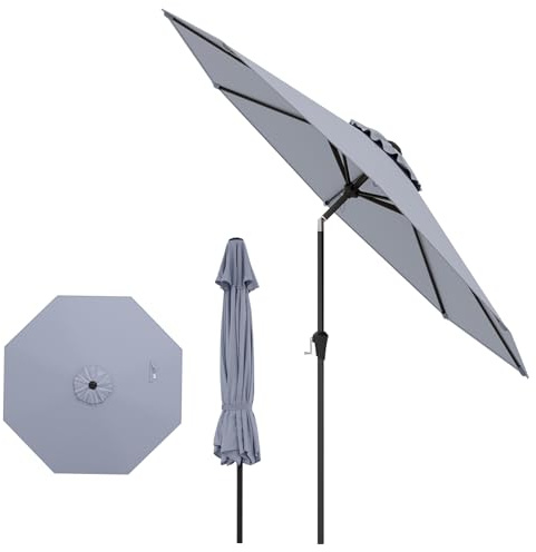 GOPLUS Parasol de Jardin Exterieur 2,7M, Grand Parasol Inclinable à 35° avec 8 Baleines Renforcés, Anti-UV, pour Terrasse Plage Balcon Patio, sans Base, Gris