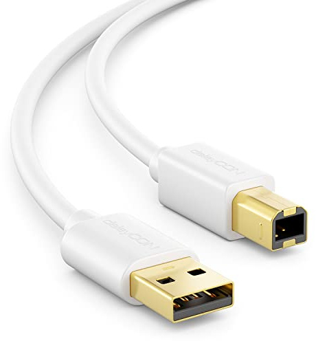 deleyCON 5m Câble de Données D'Imprimante de Scanner - USB A Mâle à USB B Mâle à Imprimante Scanner Printer - Blanc