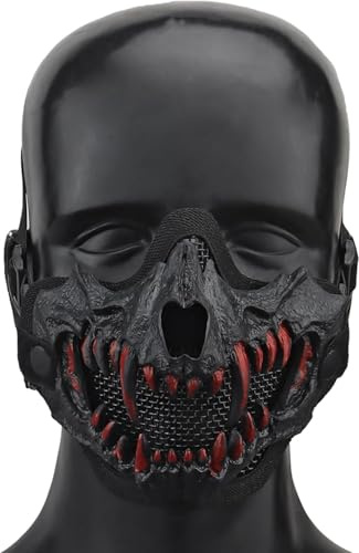 Airsoft Half Face Skull Masks，Tactical Face Protection Mesh Mask for Halloween Cosplay Paintball CS Hunting Cosply/Breathable/Adjustable