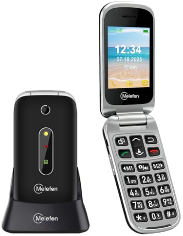 Melefon 4G Flip Senior Mobile Phone,Big Button Mobile Phone for Elderly|SOS Button|High Volume|Speed Dial|Digital Voice Broadcast|Unlocked 2.4 Colour Display|1350mAh Battery