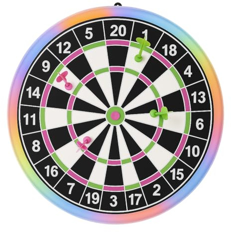 RANRHA Magnetic Dart Board with LED Lights – 41cm Championship Dartboard with 6 Safe Magnetic Darts – Light Up Action Indoor Game for Teens & Adults (Age 14+)