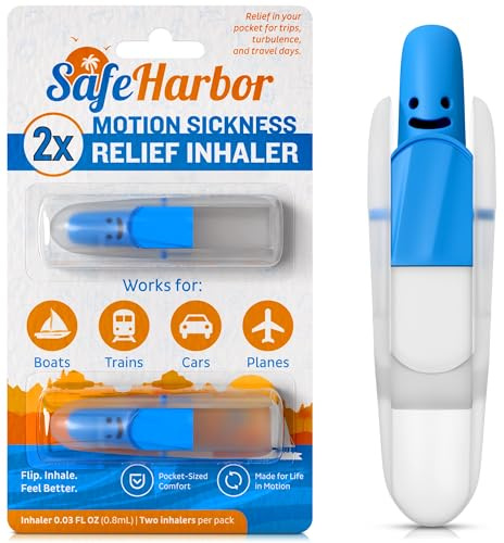 SafeHarbor Motion Sickness Relief Inhaler, 2-Pack | Natural, Non-Drowsy Nausea Stick for Travel (Car, Plane, Boat, Cruise) | Peppermint Essential Oil Nasal Aromatherapy Inhaler