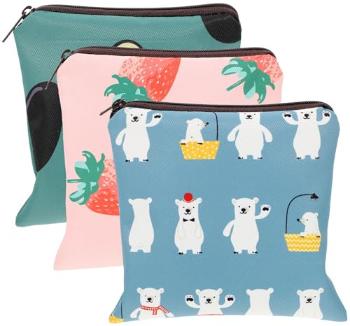 ORFOFE 3Pcs Cartoon Women Period Bag Sanitary Napkin Holder Compact Tampon Organizer with Zipper for School Office Travel Privacy Protection