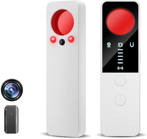 DQKK Hidden Camera Detector 2025 Anti-Spy Camera Finder with 5 Levels Sensitivity - GPS Tracker Detector - Bug Finder - Emergency Light for Home, Car, Hotel and Office - White