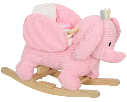 AIYAPLAY Kids Rocking Horse, Baby Ride on Elephant Rocker with Belt and Sound Effects, Rocking Animal for Toddlers 18 to 36 Months, Pink