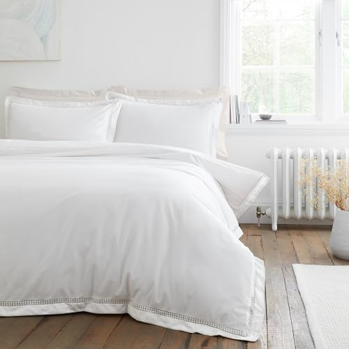 Bianca Oxford Lace Trim 200 Thread Count Cotton King Duvet Cover Set with Pillowcases White