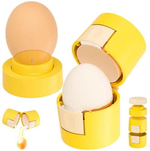 Upgraded 2 in 1 Egg Shell Opener, Hard Boiled Egg Peeler with Piercer, Cute Egg Cracker for Raw Eggs, Egg Separator for Home Kitchen Gadgets Tool (Beige+Yellow)