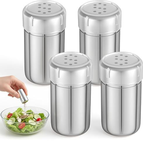 4 Stück Mini Salzstreuer Klein Salzstreuer Gewürzbehälter für Camping | Tragbare Auslaufsichere, Edelstahl, Reise, Camping, Pfefferstreuer mit Deckel, Grillen, Picknick, Küchenhelfer
