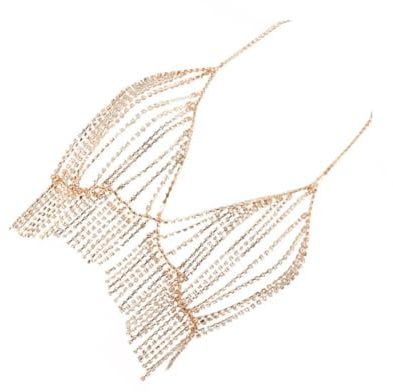 Chaîne de Poitrine de Corps Multirang à Pompons en Alliage Doré | Chaîne de Collier de Corps de Fête à Pompons, Style Créatif et Brillant, pour Nightclub et Bar, Bijou de Buste