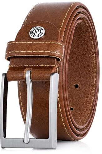 LINDENMANN Leder-Gürtel Herren 35 mm breit, Gürtel Herren Vollledergürtel, cognac/grau/weiss