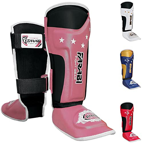 Farabi Kids Shin Guard Instep T-Tech Kickboxing Muay Thai MMA Shin Protector (Pink)