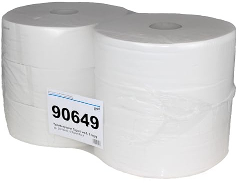 Gigant-Toilettenpapier-Rollen | Jumbo-Großrollen | 2-lagig | 100% Recycling | weiß | 1945 Abrisse/Rolle | perforiert | 350 m pro Rolle | besonders weich | Ø 28,5 cm | Handelseinheit 6 Rollen im Pack