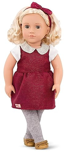 Our Generation - 46 cm Doll - Ivory - Long Blond Hair & Brown Eyes - Holiday Fashion Outfit - Red Dress with Sparkly Collar - Toys for Kids 3 years +