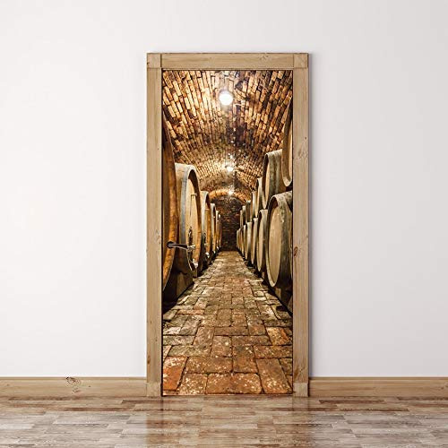 JHCMT Türtapete selbstklebend Tür Poster - Weinkeller Kreativität 90x210cm - Fototapete Türfolie Poster Tapete Wasserdichtes PVC-Wandgemälde Schlafzimmer Wohnzimmer Tür Dekoration