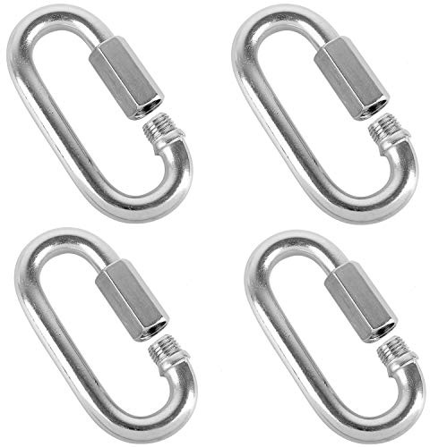 KINJOEK 4 PCS M12 12mm 1/2 Inch Quick Link, 304 Stainless Steel Chain Connector, 4.2 Max Load 2517 Lbs Heavy Duty Screw D Shape Locking aHooks Repair Chain Links for Hammock Camping Outdoor Equipment