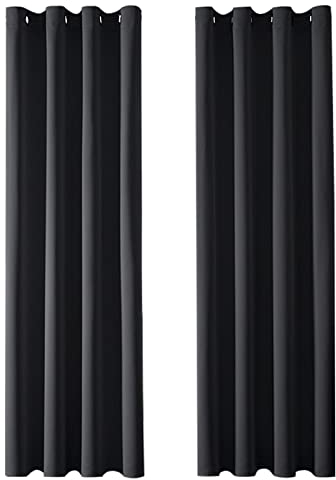 MRTREES 2 Pezzi Tende Oscuranti per Interni Isolanti Termiche con Occhielli Moderne Tende Coprenti Tinta Unita per Camera da Letto e Soggiorno Elegante 140x260 CM Nero