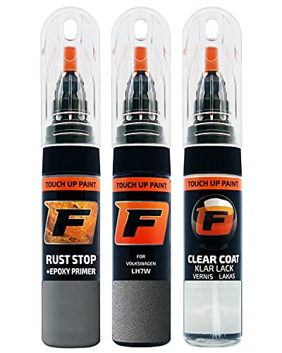FIRANTO Lackstift Autolack Reparaturset für VW/Volkswagen LH7W Natural Grey - 3-in-1 Autolack Kratzer Reparaturstift 15ml Grundierung, Klarlack