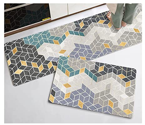 LIYGHFRTIO küchenteppich, 2 Stück küchenmatte Ölfest und Wasserdicht schmutzfangmatte Teppich Läufer Küchenmatte für Esszimmer, Küche, läufer Flur(Size:40×60cm+40×160cm,Color:Gold)