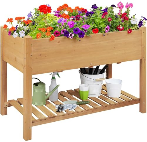 Yaheetech Hochbeet Kräuterbeet Frühbeet Pflanzbeet Pflanzkasten für Garten/Terrasse/Balkon, 119 x 57 x 80 cm, mit Ablage