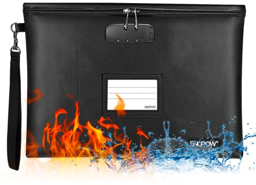 Feuerfeste Dokumententasche mit Schloss,37x26 cm Geldtasche Feuerfeste Tasche A4 Dokumentenaufbewahrungstasche, Wasserdichte Geldtasche für Dokumente/Reisepass/Führerschein/Geld/RechnungKarten