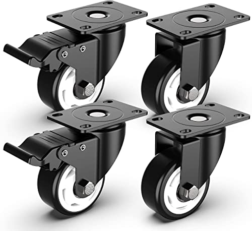 Ruote per Mobili da 75mm per Piattaforme Ruote per Carrello con Freno di Sicurezza Rotelline Girevoli Capacità Totale 450KG Set di 4 (2 con Freni e 2 Senza)