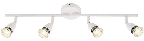 4-Way Adjustable Ceiling Spotlight Bar - 4 x 35W GU10 Reflector Bulbs Required - Gloss White Steel Construction - Dimmable LED Lamps - Kitchen Spot Light Bar