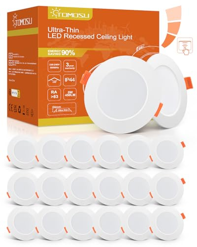 Tomosu LED Einbaustrahler Dimmbar 230V Flach, LED Spot 5W 450LM, IP44 Einbauleuchten für das Bad, Warmweiß 2700K, Ø75-85mm Lochdurchmesser, Deckenspots für Wohnzimmer Küche Schlafzimmer, 20er Set