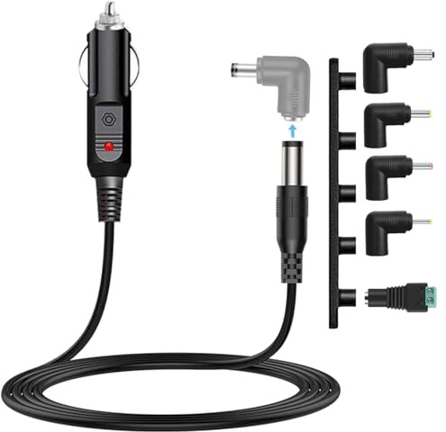 Car Charger 12V 2A DC to DC Cigarette Lighter, 12V Power Cable Plug. | for DVD Player, CCTV Camera, Massager, Bluetooth Speakers, CD Player and more, with 5 Tips.