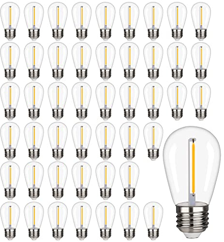 FUTIME 48 Pack S14 LED String Light Bulbs, 1W Shatterproof & Waterproof Outdoor Indoor Replacement Bulbs, E26 Base Edison LED Light Bulbs Warm White 2200K. (S14 48Pack)