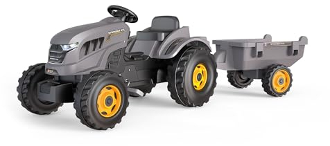 Smoby - Traktor Stronger XXL + Anhänger - Großer Trettraktor für Kinder - Einstellbarer Sitz - Lenkrad mit Hupe