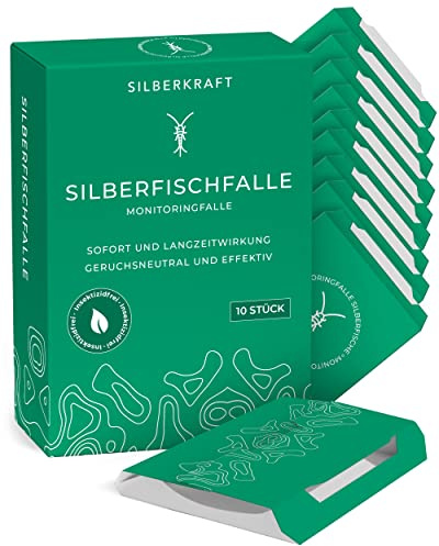 Silberkraft Silberfischfalle [10X] Klebefalle mit giftfreiem Köder | Monitoring-Falle gegen Silberfische - Anwendung in Bad, Küche, Vorratsraum & Schlafzimmer
