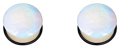 Mesnt 2 Stück Ohr Plug 10mm Weiß, Stein Weißer Stein mit Lederkreis Tunnel Expander Stretching, Weiß