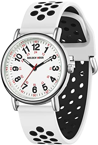 GOLDEN HOUR Reloj de Enfermera Impermeable para Profesionales Médicos, Estudiantes, Mujeres y Hombres, Esfera Luminouse Fácil de Leer, 24 Horas con Segunda Mano