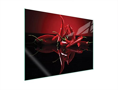 DarHaus Herdabdeckplatte 70x52 cm Einteilig Glas für Elektroherd und Induktion Herdschutz Spritzschutz Glasplatte Deko Schneidebrett Chilli Rot