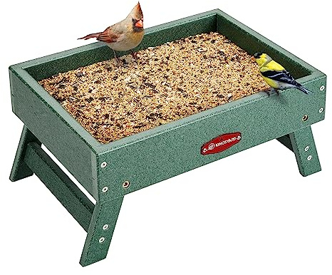 Kingsyard Ground Bird Feeder for Outdoors - Recycled Plastic Platform Feeder for Wild Birds, Squirrels, Chicken, 5 LBS Large Capacity, Green
