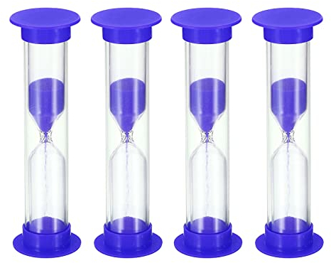 PATIKIL 1 Minute Sable Minuteur, 4Pcs Petit Sablonneux Horloge avec Plastique Couverture, Compte à Rebours Sable Verre pour Jeux, Cuisine, Fête Favorise Bricolage Décoration, Bleu