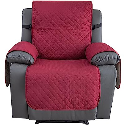 Highdi Wasserdicht Sesselschoner für Fernsehsessel 1 Sitzer, Sesselauflage Relax mit Armlehnen, Relaxsessel Sesselschoner mit Verstellbaren Riemen und Taschen, Lehnenschutz (Rot)